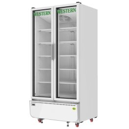 Western 908 Liter Visi Cooler Glass Standard Double Door Commercial Refrigerator, Automatic Defrost System, Air- Cooled, Low Power Consumption, Heavy-Duty Compressor, White-Grey, SRC1050-GL