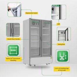 Western 695 Liter Visi Cooler Glass Standard Double Door Commercial Refrigerator, Automatic Defrost System, White-Grey, SRC810-GL