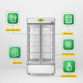 Western 807 Liter Visi Cooler Glass Standard Double Door Commercial Refrigerator, Automatic Defrost System, White-Grey, SRC950-GL