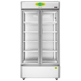 Western 807 Liter Visi Cooler Glass Standard Double Door Commercial Refrigerator, Automatic Defrost System, White-Grey, SRC950-GL