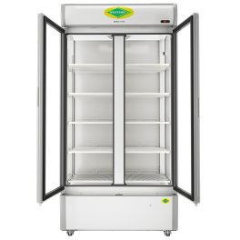 Western 807 Liter Visi Cooler Glass Standard Double Door Commercial Refrigerator, Automatic Defrost System, White-Grey, SRC950-GL