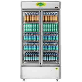 Western 807 Liter Visi Cooler Glass Standard Double Door Commercial Refrigerator, Automatic Defrost System, White-Grey, SRC950-GL