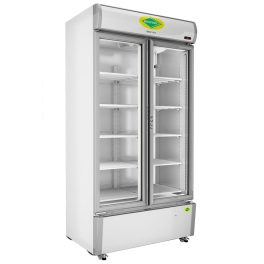 Western 807 Liter Visi Cooler Glass Standard Double Door Commercial Refrigerator, Automatic Defrost System, White-Grey, SRC950-GL
