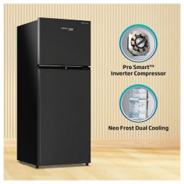 Voltas Beko 250 Litres, 2 Star Frost Free Double Door Refrigerator, Inverter Compressor, Stabilizer-Free Operation, Wooden Black, RFF295D/W0XBR