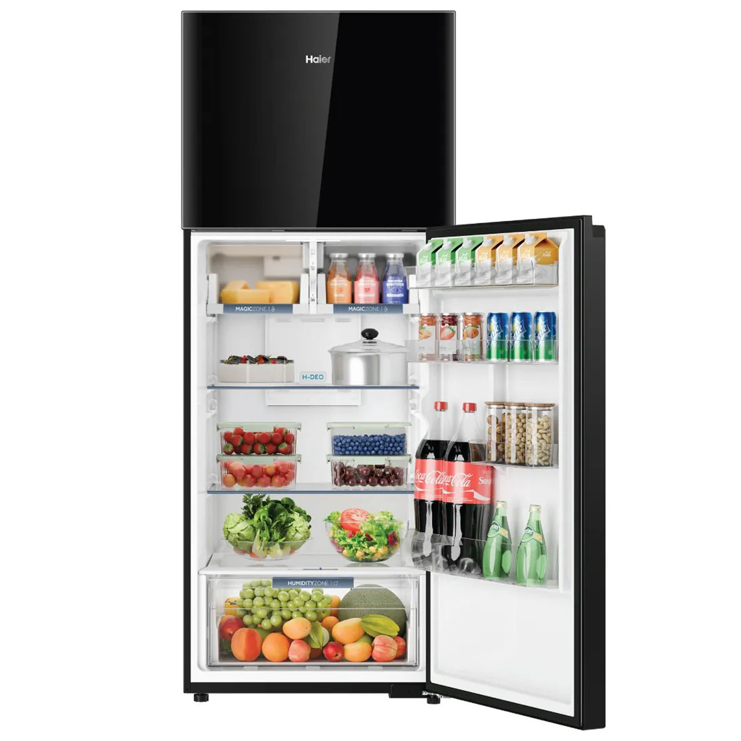 Haier 475 L, 2-star Top-Mounted Double-Door Frost-Free Refrigerator, Eco Mode, Double Magic Zone, Twin Inverter Technology, Black Glass, HRF-5252PGK-N Haier 475 L, 2-star Top-Mounted Double-Door Frost-Free Refrigerator, Eco Mode, Double Magic Zone, Twin Inverter Technology, Black Glass, HRF-5252PGK-N