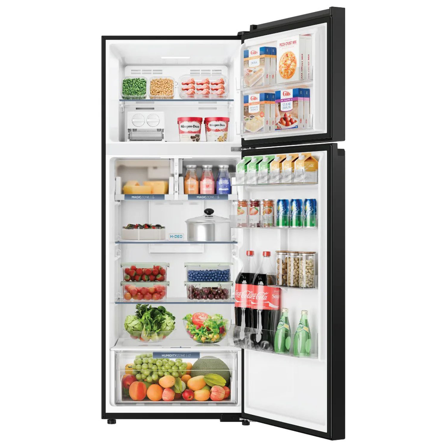 Haier 475 L, 2-star Top-Mounted Double-Door Frost-Free Refrigerator, Eco Mode, Double Magic Zone, Twin Inverter Technology, Black Glass, HRF-5252PGK-N Haier 475 L, 2-star Top-Mounted Double-Door Frost-Free Refrigerator, Eco Mode, Double Magic Zone, Twin Inverter Technology, Black Glass, HRF-5252PGK-N