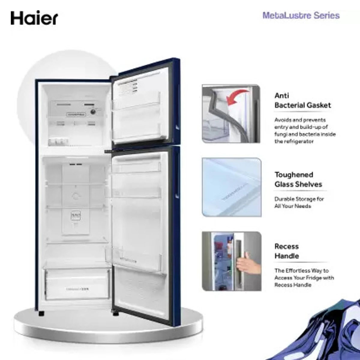 Haier 240 Litre 2 Star Double Door Refrigerator with 5-in-1 Convertible and Turbo Icing Technology, Green Inox, HRF2902BGI Haier 240 Litre 2 Star Double Door Refrigerator with 5-in-1 Convertible and Turbo Icing Technology, Green Inox, HRF2902BGI