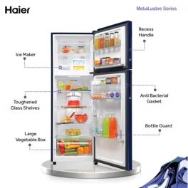 Haier 240 Litre 2 Star Double Door Refrigerator with 5-in-1 Convertible and Turbo Icing Technology, Green Inox, HRF2902BGI