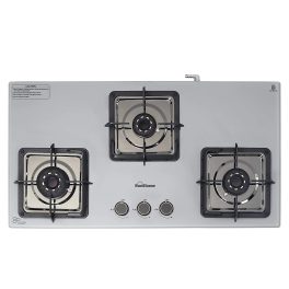 Sunflame 3 Burner Ultra-Slim Countertop Hob 80 cm Wide, Italian SABAF Valve, 5-Year Glasstop, Burners & Valve Coverage by Sunflame, Forged Brass Burners, Sturdy Pan Support with Flame Guar, Grey, SHA 380 AGS