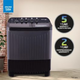 Voltas beko, A Tata Product 9 kg 5 Star Semi-Automatic Twin Tub Top Load Washing Machine, Special Pulsator wash Method, Black, WTT90UDX/BKGR4KGTD