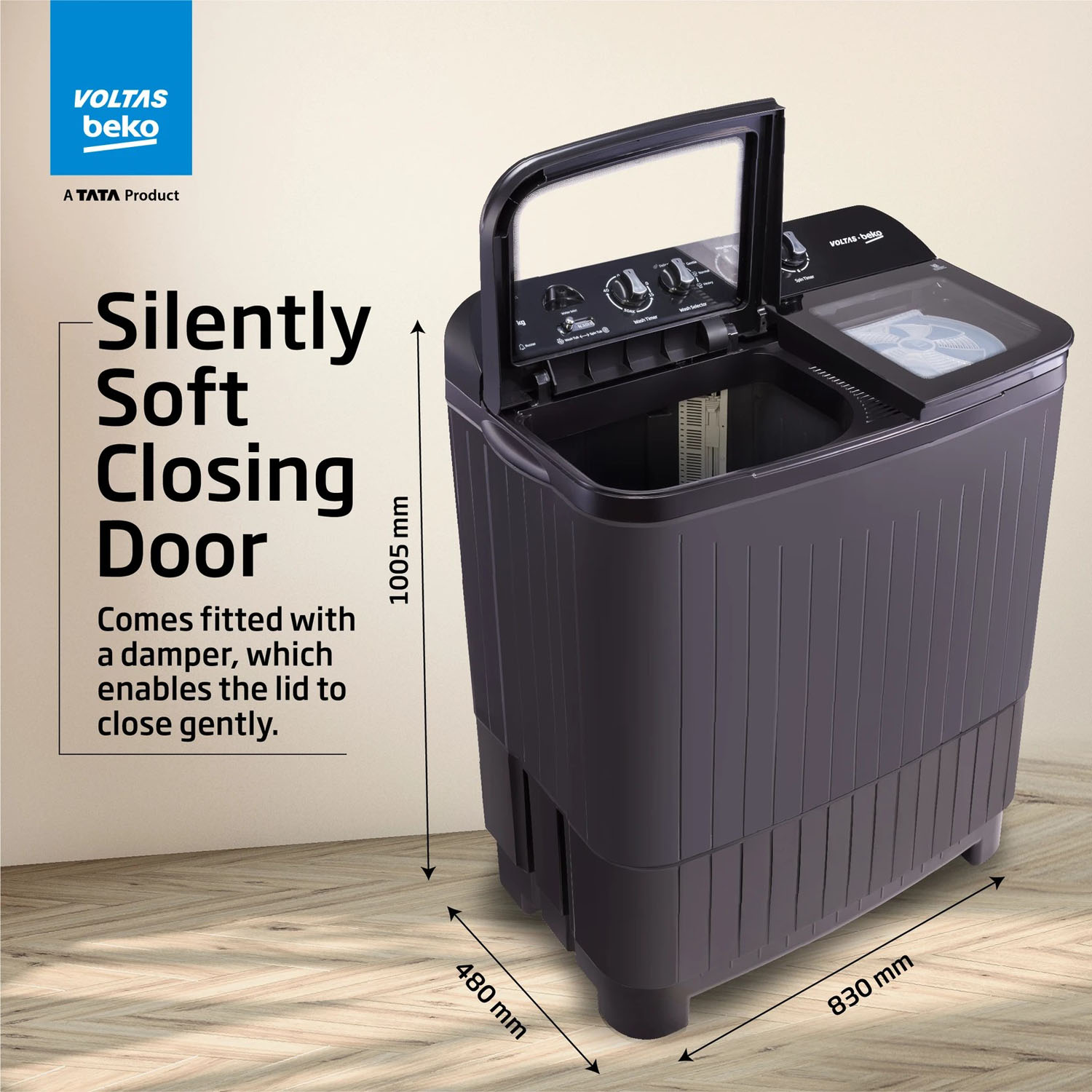 Voltas beko, A Tata Product 9 kg 5 Star Semi-Automatic Twin Tub Top Load Washing Machine, Special Pulsator wash Method, Black, WTT90UDX/BKGR4KGTD Voltas beko, A Tata Product 9 kg 5 Star Semi-Automatic Twin Tub Top Load Washing Machine, Special Pulsator wash Method, Black, WTT90UDX/BKGR4KGTD