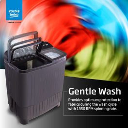 Voltas beko, A Tata Product 9 kg 5 Star Semi-Automatic Twin Tub Top Load Washing Machine, Special Pulsator wash Method, Black, WTT90UDX/BKGR4KGTD