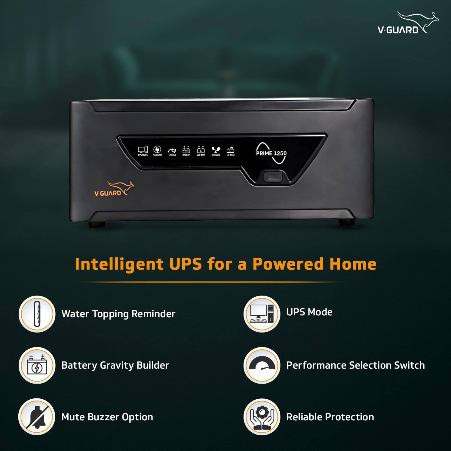 V-Guard 1000VA / 12V Pure Sine Wave Inverter for Home, Office & Shop, Reliable Power Backup, LED Display, Easy Installation, Black, Prime 1250 V-Guard 1000VA / 12V Pure Sine Wave Inverter for Home, Office & Shop, Reliable Power Backup, LED Display, Easy Installation, Black, Prime 1250