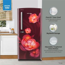 Voltas Beko-A Tata Product 175 Liter 2 Star Direct Cool Single Door Refrigerator, Chiller Zone and humidity-controlled crisper, Aria Wine, RDC208D/S0AWE0M0000GD