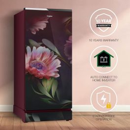 Whirlpool 192 Litre 3 Star Glass Finish Single Door Refrigerator with Up-To 7 Days of Garden Freshness, Night Bloom, 215 Icemagic Pro GD ROY