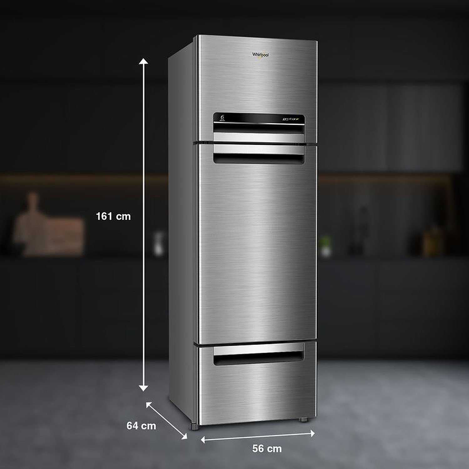 Whirlpool 215 L Frost Free Triple Door Refrigerator, ICE Twister, Zeolite & ActiveFresh Technology, Artemis Steel, FP 263D PROTTON ROY Whirlpool 215 L Frost Free Triple Door Refrigerator, ICE Twister, Zeolite & ActiveFresh Technology, Artemis Steel, FP 263D PROTTON ROY