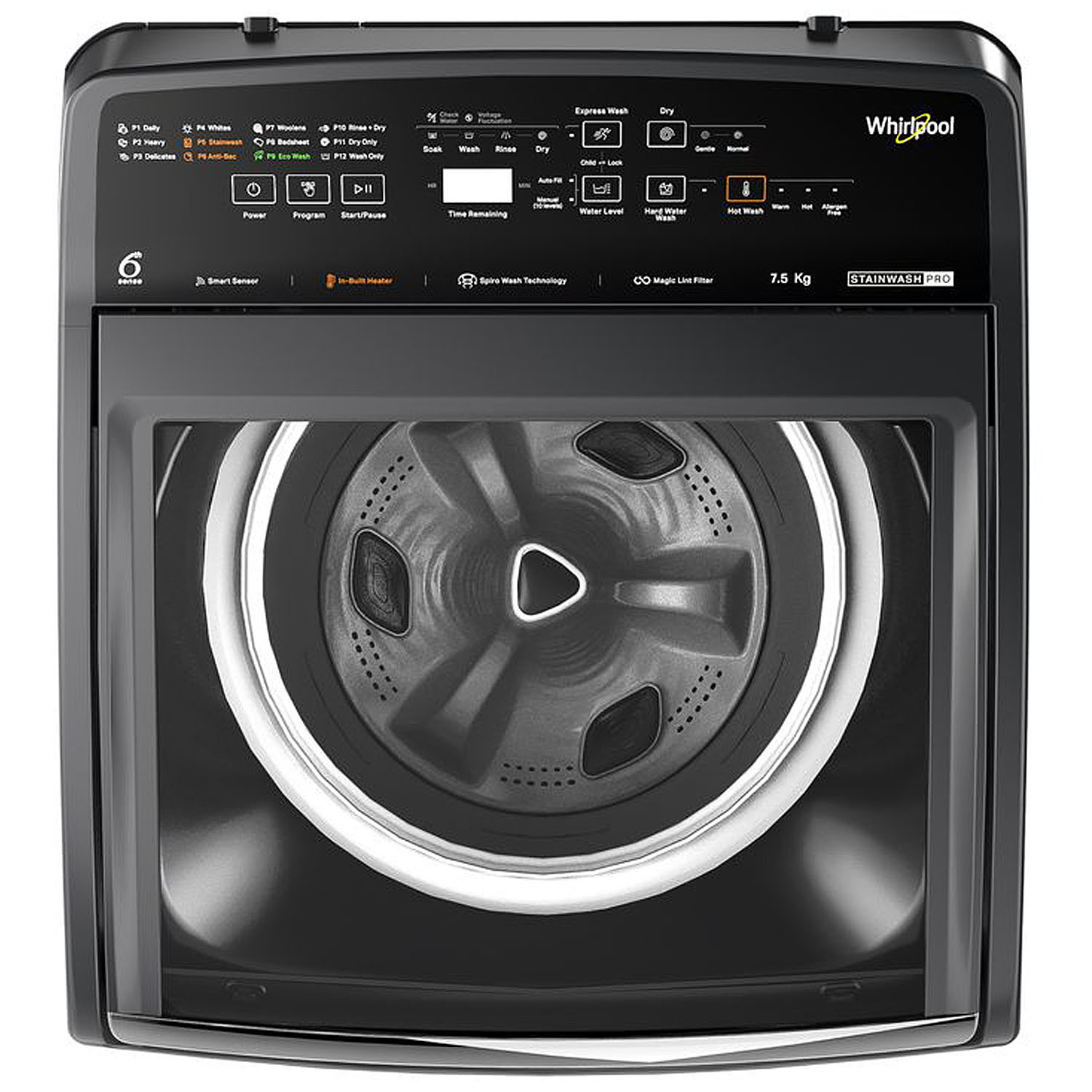 Whirlpool 7.5 Kg 5 Star StainWash Royal Plus Fully Automatic Top Load Washing Machine with In-Built Heater, Grey, STAIN WASH PRO HS Whirlpool 7.5 Kg 5 Star StainWash Royal Plus Fully Automatic Top Load Washing Machine with In-Built Heater, Grey, STAIN WASH PRO HS