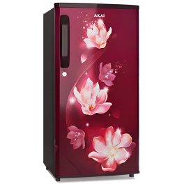 AKAI 165L, 2 Star Direct Cool Single Door Refrigerator, Manual+Push Defrost, Soft Crisper, Stabilizer Free Operation, Wine Flower, AKDE1802-CPFHW