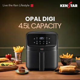 Kenstar 1300W, 4.5L Digital Air Fryer, Non-Stick Pan, Adjustable Temperature up to 200°C, 8 Preset Cooking Modes, Black, Opal Digi