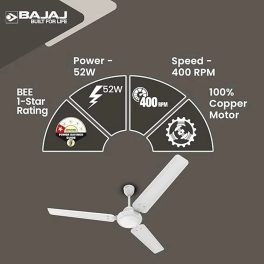 Bajaj 1200mm 3 Aluminium Blade Ceiling Fan, 400 RPM Speed, High-Torque Motor, White, Crest HS EEB
