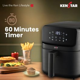 Kenstar 1300W, 4.5L Digital Air Fryer, Non-Stick Pan, Adjustable Temperature up to 200°C, 8 Preset Cooking Modes, Black, Opal Digi