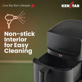 Kenstar 1300W, 4.5L Digital Air Fryer, Non-Stick Pan, Adjustable Temperature up to 200°C, 8 Preset Cooking Modes, Black, Opal Digi
