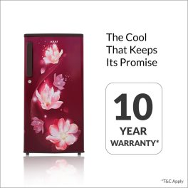 AKAI 165L, 2 Star Direct Cool Single Door Refrigerator, Manual+Push Defrost, Soft Crisper, Stabilizer Free Operation, Wine Flower, AKDE1802-CPFHW