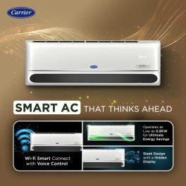 Carrier Star 1.6 Ton 5 Star Inverter R32 Smart Hybrid Jet Split Air Conditioners, Flexicool 6-in-1 Convertible Technology, Fast Cooling and Smart Energy Display, White, 20K INDUS FXi