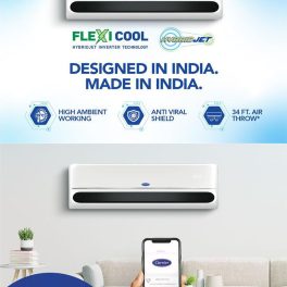 Carrier Star 1.6 Ton 5 Star Inverter R32 Smart Hybrid Jet Split Air Conditioners, Flexicool 6-in-1 Convertible Technology, Fast Cooling and Smart Energy Display, White, 20K INDUS FXi