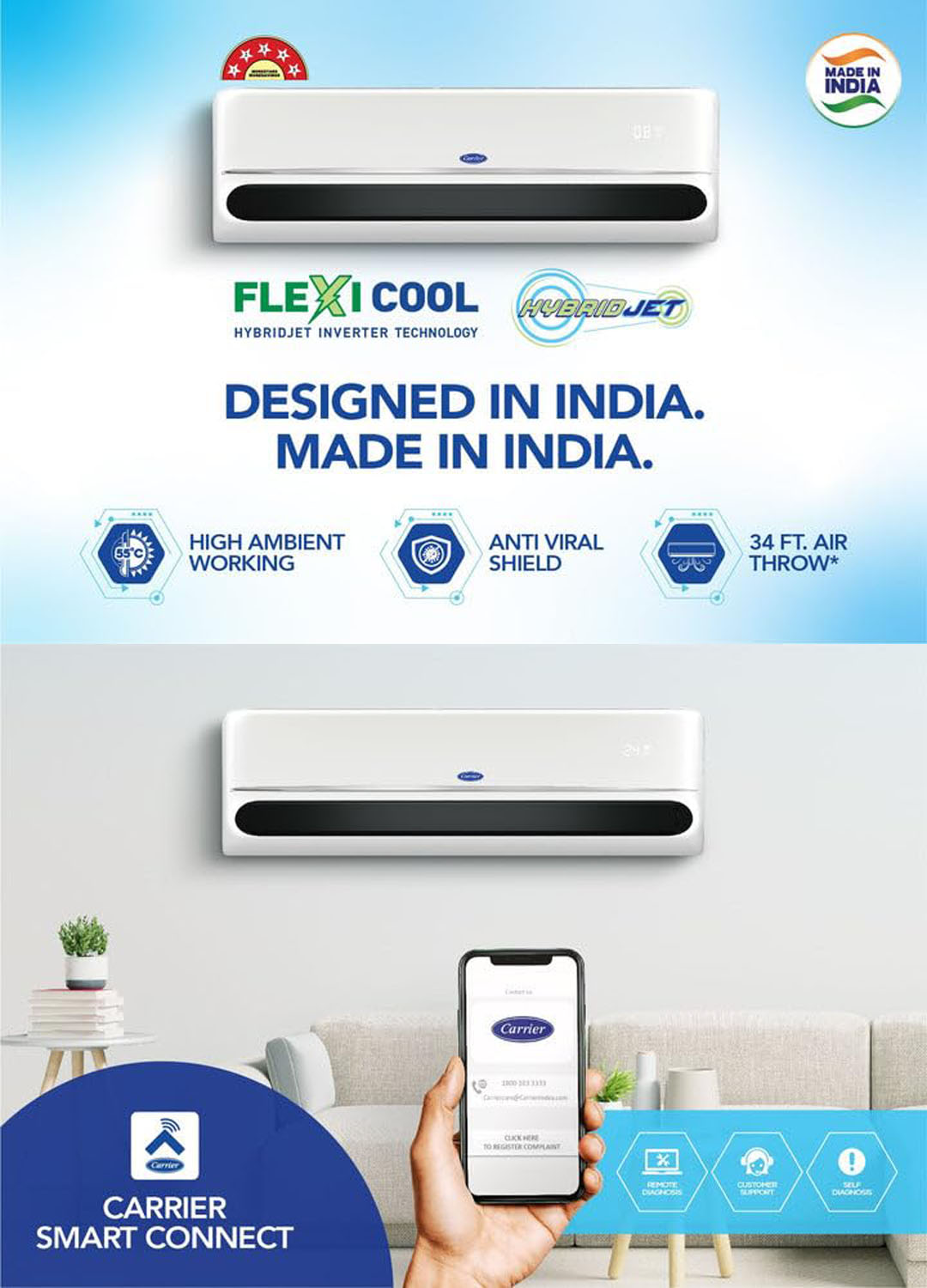Carrier Star 1.6 Ton 5 Star Inverter R32 Smart Hybrid Jet Split Air Conditioners, Flexicool 6-in-1 Convertible Technology, Fast Cooling and Smart Energy Display, White, 20K INDUS FXi Carrier Star 1.6 Ton 5 Star Inverter R32 Smart Hybrid Jet Split Air Conditioners, Flexicool 6-in-1 Convertible Technology, Fast Cooling and Smart Energy Display, White, 20K INDUS FXi
