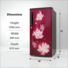 AKAI 165L, 2 Star Direct Cool Single Door Refrigerator, Manual+Push Defrost, Soft Crisper, Stabilizer Free Operation, Wine Flower, AKDE1802-CPFHW