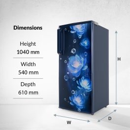 AKAI 165L, 2 Star Direct Cool Single Door Refrigerator, Manual+Push Defrost, Soft Crisper, Stabilizer Free Operation, Hestia Blue, AKDE1802-CPFHB