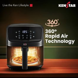 Kenstar 1300W, 4.5L Digital Air Fryer, Non-Stick Pan, Adjustable Temperature up to 200°C, 8 Preset Cooking Modes, Black, Opal Digi