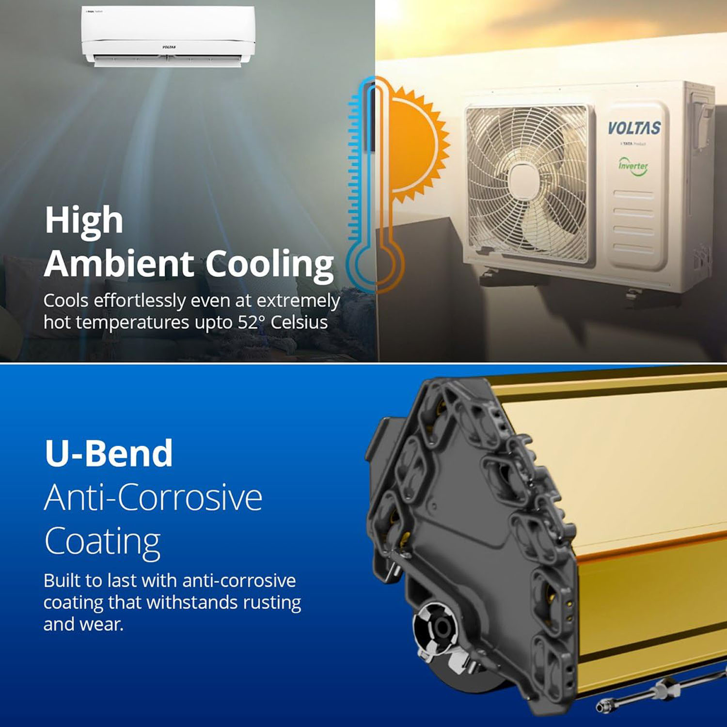 Voltas 1.5 Ton, 3 Star Adjustable Inverter Split AC, Dual-Finish Indoor Unit And Higher Air Throw, White, 183V Vectra Zenith Gold Voltas 1.5 Ton, 3 Star Adjustable Inverter Split AC, Dual-Finish Indoor Unit And Higher Air Throw, White, 183V Vectra Zenith Gold