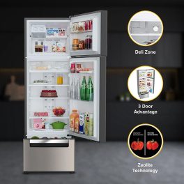 Whirlpool 215 L Frost Free Triple Door Refrigerator, ICE Twister, Zeolite & ActiveFresh Technology, Artemis Steel, FP 263D PROTTON ROY