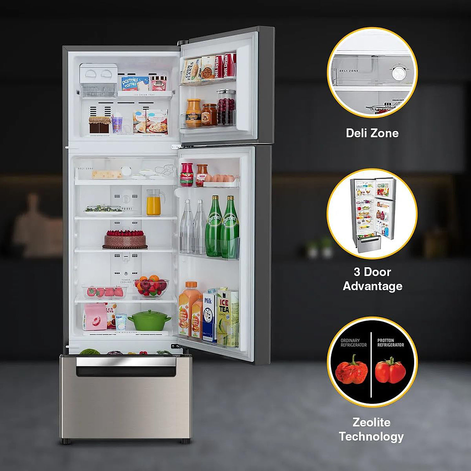 Whirlpool 215 L Frost Free Triple Door Refrigerator, ICE Twister, Zeolite & ActiveFresh Technology, Artemis Steel, FP 263D PROTTON ROY Whirlpool 215 L Frost Free Triple Door Refrigerator, ICE Twister, Zeolite & ActiveFresh Technology, Artemis Steel, FP 263D PROTTON ROY