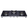 Elica-DT Series 3 Burner Manual Ignition Gas Stove, Double Drip Tray, Toughened Glass Top, High Efficiency Brass Burners, 7 Yr Glass Warranty, Black, SAPPHIRE 773 CT VETRO