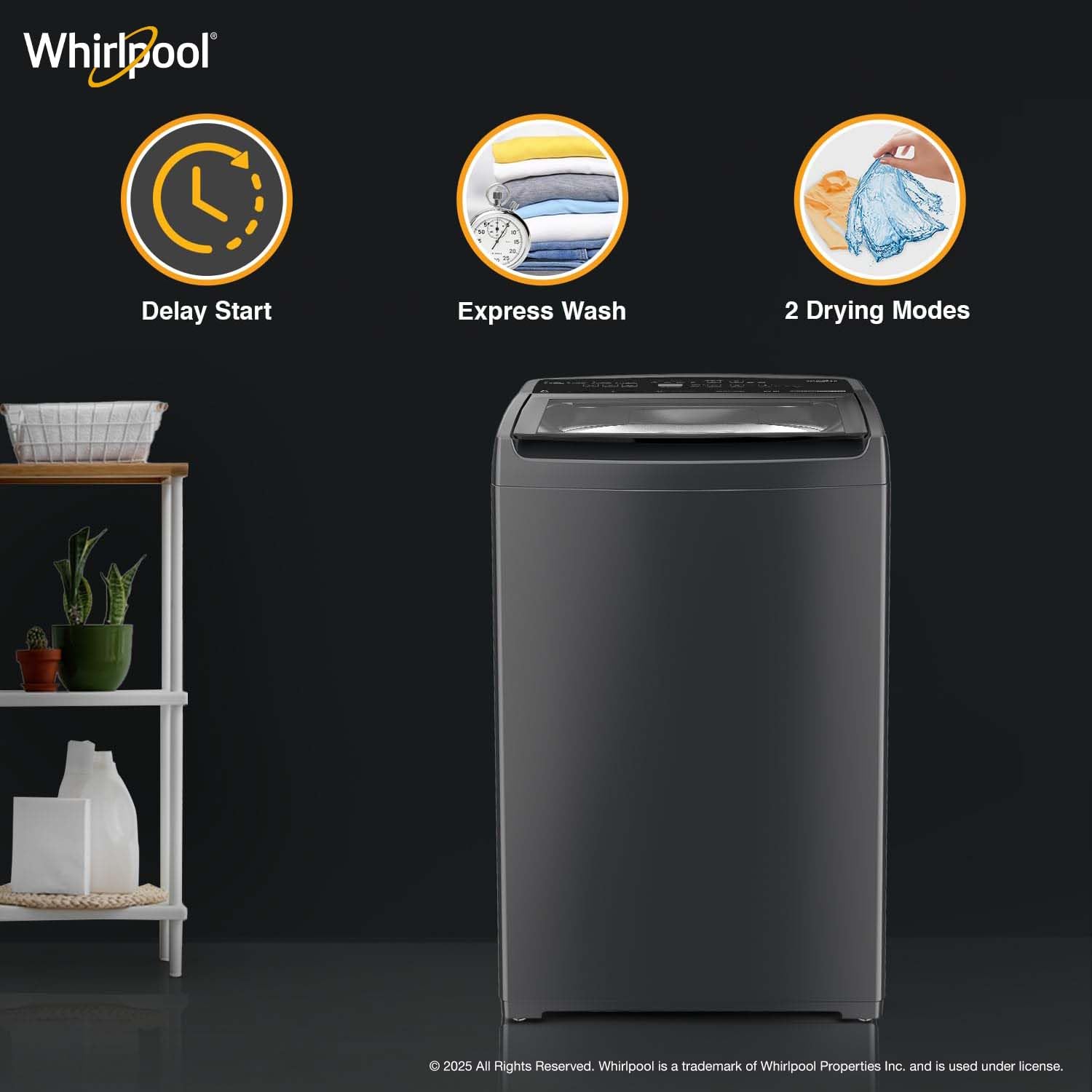 Whirlpool 7.5 Kg 5 Star StainWash Royal Plus Fully Automatic Top Load Washing Machine with In-Built Heater, Grey, STAIN WASH PRO HS Whirlpool 7.5 Kg 5 Star StainWash Royal Plus Fully Automatic Top Load Washing Machine with In-Built Heater, Grey, STAIN WASH PRO HS