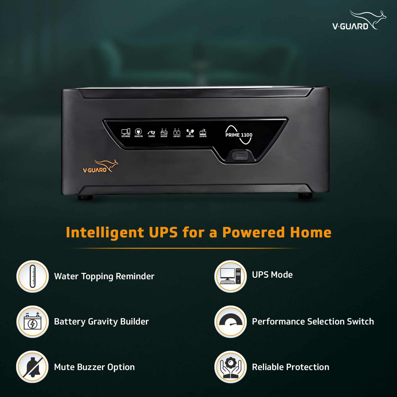 V-Guard 1000VA / 12V Pure Sine Wave Inverter for Home, Office & Shop, Reliable Power Backup, LED Display, Easy Installation, Black, Prime 1100 V-Guard 1000VA / 12V Pure Sine Wave Inverter for Home, Office & Shop, Reliable Power Backup, LED Display, Easy Installation, Black, Prime 1100