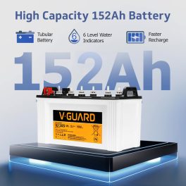 V-Guard 12V Tall Tubular Inverter Battery With a 152 Ah Capacity, High Backup Performance & Low Maintenance, Rugged Construction, VJ 165