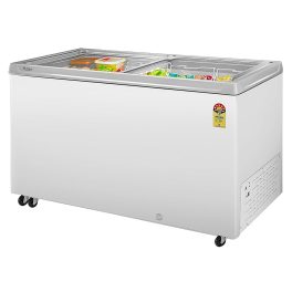 Haier 575-litre, 5-Star Glass Top Double-Door Commercial Deep Freezer, Single Mould Door & Frame, Anti-Rodent Body & Wire, Integrated Lock with metal Liner inside and 70mm Puff Thickness, White, HFC-575GM5
