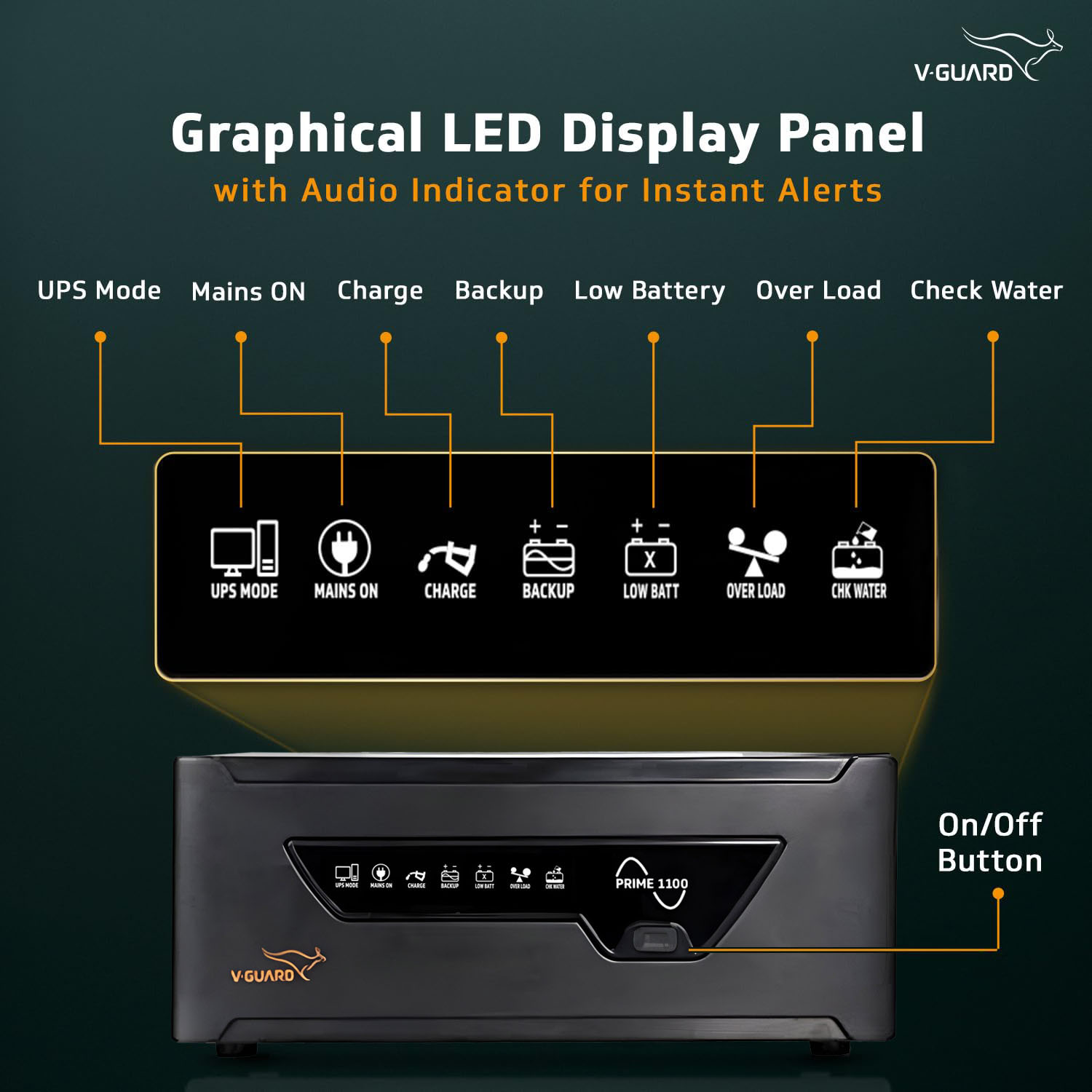 V-Guard 1000VA / 12V Pure Sine Wave Inverter for Home, Office & Shop, Reliable Power Backup, LED Display, Easy Installation, Black, Prime 1100 V-Guard 1000VA / 12V Pure Sine Wave Inverter for Home, Office & Shop, Reliable Power Backup, LED Display, Easy Installation, Black, Prime 1100