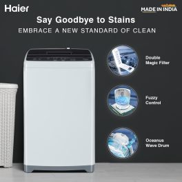 Haier 6.5 Kg 5 Star Fully Automatic Top Load Washing Machine With Oceanus Wave Drum, Magic Filter, Anti Rat Mesh, Moon Light Grey, HWM65-1269DB