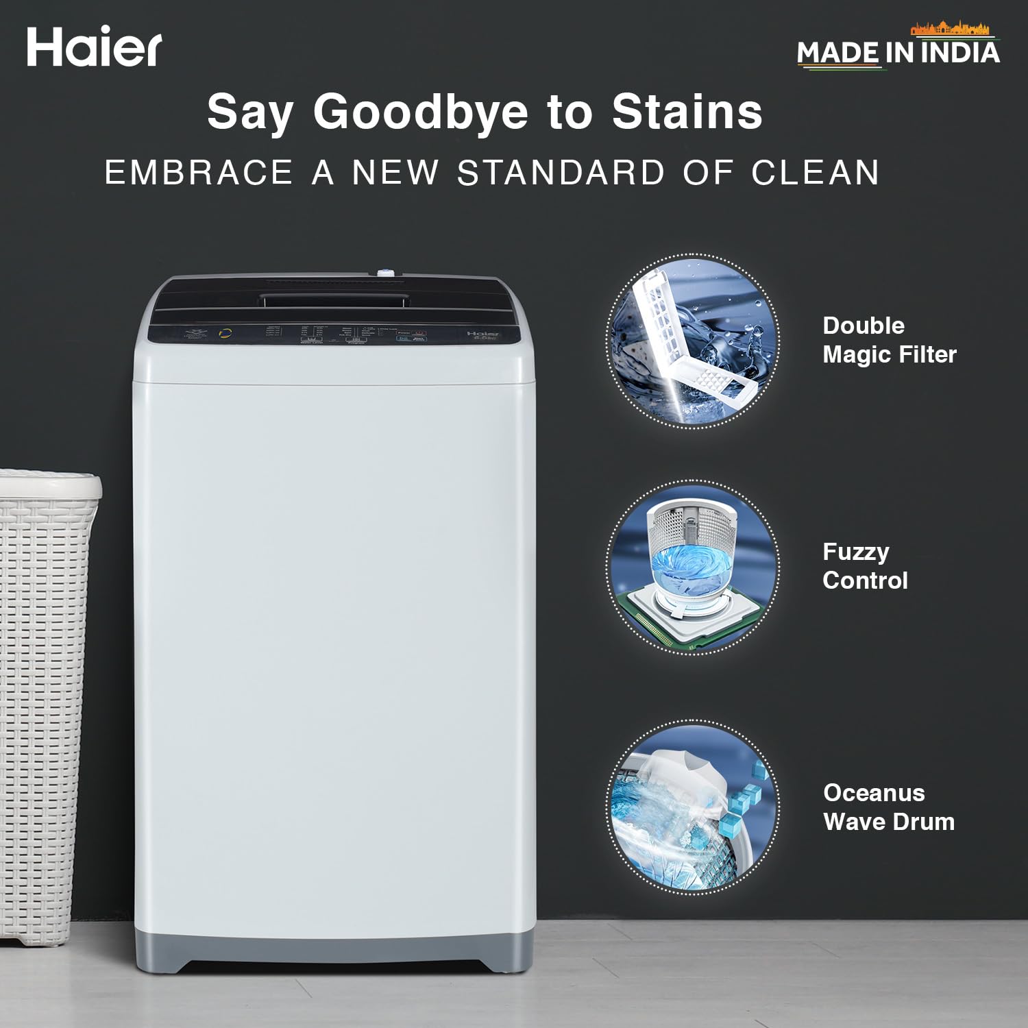 Haier 6.5 Kg 5 Star Fully Automatic Top Load Washing Machine With Oceanus Wave Drum, Magic Filter, Anti Rat Mesh, Moon Light Grey, HWM65-1269DB Haier 6.5 Kg 5 Star Fully Automatic Top Load Washing Machine With Oceanus Wave Drum, Magic Filter, Anti Rat Mesh, Moon Light Grey, HWM65-1269DB