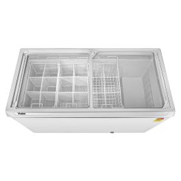 Haier 575-litre, 5-Star Glass Top Double-Door Commercial Deep Freezer, Single Mould Door & Frame, Anti-Rodent Body & Wire, Integrated Lock with metal Liner inside and 70mm Puff Thickness, White, HFC-575GM5