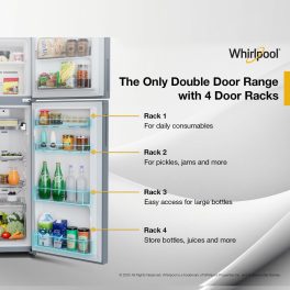 Whirlpool 235 L 2 Star Frost-free Double Door Inverter Refrigerator, Stabilizer free operation, Upto 7 days of dairy freshness, Radiant Steel, NEO DF278 PRM