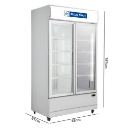 BLUE STAR 568 Liter Self-Closing Double Glass Door Commercial Visi Cooler, Automatic Defrost System and Inverter Compressor, VC600CD-B