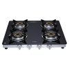Elica-DT Series 4 Burner Manual Ignition Gas Stove, Double Drip Tray, Toughened Glass Top, High Efficiency Brass Burners, 7 Yr Glass Warranty, Black, SAPPHIRE 594 CT VETRO 1J
