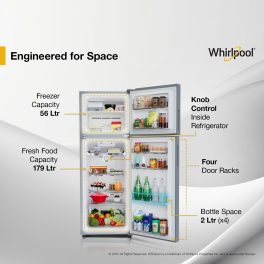 Whirlpool 235 L 2 Star Frost-free Double Door Inverter Refrigerator, Stabilizer free operation, Upto 7 days of dairy freshness, Radiant Steel, NEO DF278 PRM