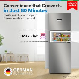 Bosch MaxFlex Convert 332L 3 Star Frost Free Triple Door Inverter Refrigerator, 8-in-1 Convertible, UV Protected Body Shield, VitaFresh Technology, Adaptive UI, Shiney Silver, CMC33S03NI